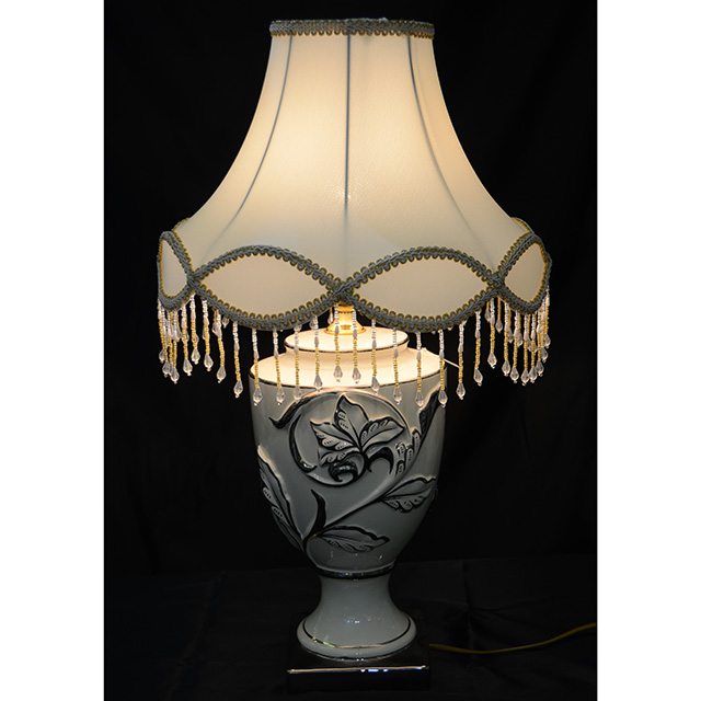 Pottery Lamp / 陶器ランプ｜シェード付き｜クリームホワイト×シルバー｜LMP0038IB