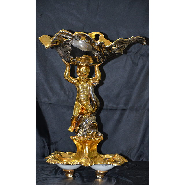 Pottery - Compote / 陶器 - コンポート｜Gold Series / ゴールドシリーズ｜少々難あり｜Angela Rigon  : イタリア｜OBJ0105RGN