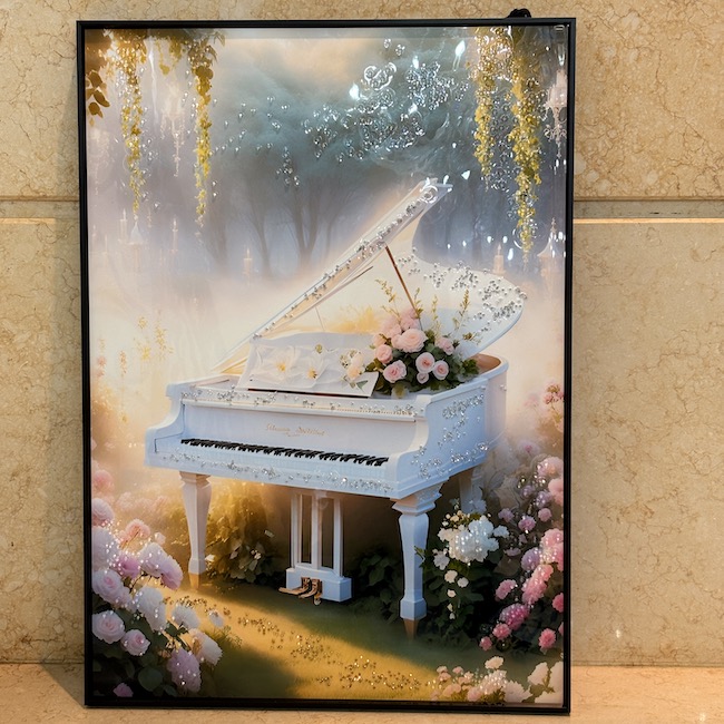 ホワイト｜ピアノ｜額絵｜ジュエル / white piano｜OBJ7014IB