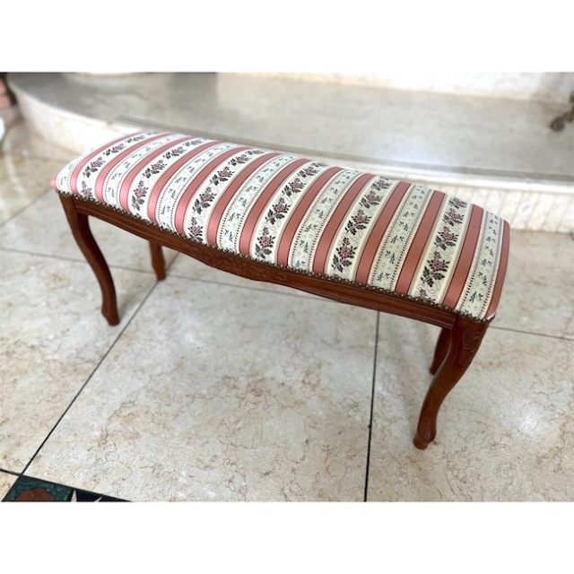 イタリア製｜Stool/スツール｜ベンチスツール｜ストライプローズピンク｜茶脚｜CAL3027IB