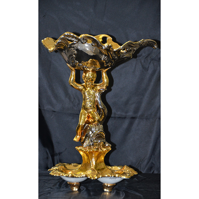 Pottery - Compote / 陶器 - コンポート｜Gold Series / ゴールドシリーズ｜少々難あり｜Angela Rigon  : イタリア｜OBJ0105RGN