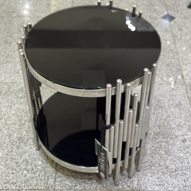 Side Table / サイドテーブル｜ガラス｜シルバー&ブラック｜TBL31124IB
