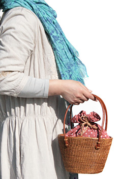 革の手提げ ラウンド ミニ 水玉ピンク