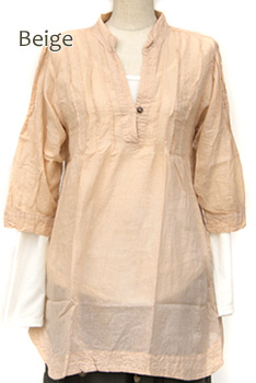 シャツ■ウッドボタンのコットンシャツ（BEIGE）【メール便対応】