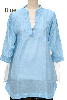 シャツ■ウッドボタンのコットンシャツ（BLUE）