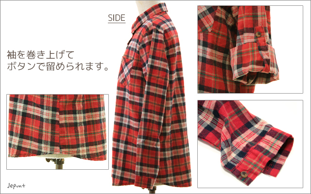 FOG 長袖ネルシャツ レッド ブラック チェック retock's】ロゴ刺繍 オンブレチェック ビッグシルエット長袖