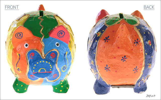 エスニック雑貨□木彫りブタのコインバンク 貯金箱-エスニック