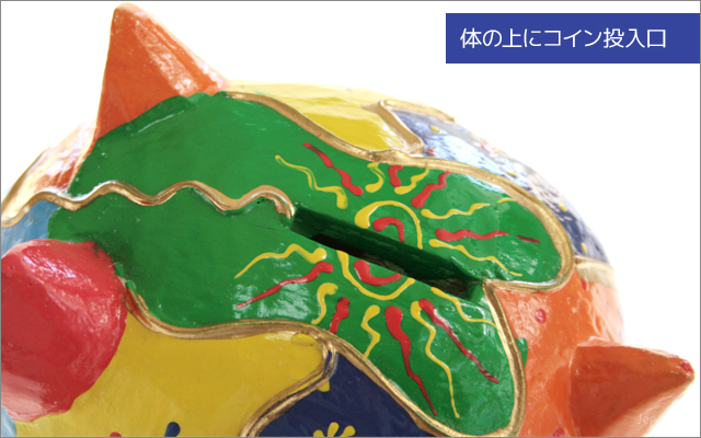 エスニック雑貨□木彫りブタのコインバンク 貯金箱-エスニック