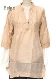 シャツ■ウッドボタンのコットンシャツ（BEIGE）【メール便対応】