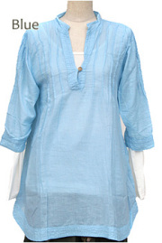 シャツ■ウッドボタンのコットンシャツ（BLUE）