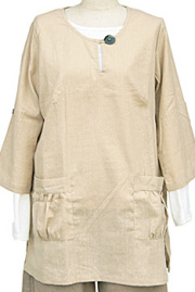 チュニック■シェル（貝）ボタンのリネンと綿のチュニック（BEIGE）