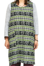 ワンピース■エスニック柄ショート丈のエプロンドレス（グリーン）