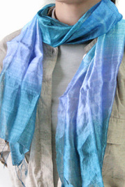 ストール■タイ グラデーション シルクストール（ブルー）