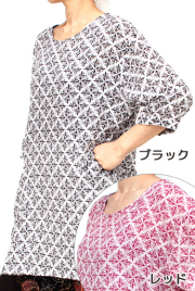 結晶柄レーヨンチュニック（ブラック/ワインレッド）