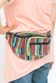 ストライプ柄ウェストポーチ（グリーン系）