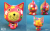 花がらネコの木製置物（レッド/ブルー/ホワイト）