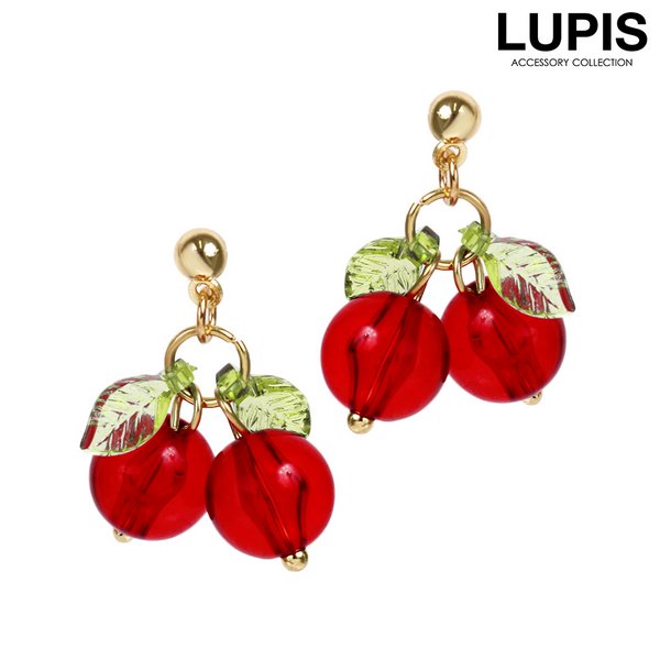 ルピス ピアス レディース さくらんぼ チェリー かわいい ガーリー 春 夏 レッド ビーズ アクリル 透明 韓国 LUPIS