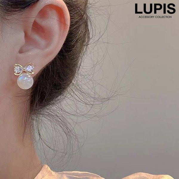 リボン×オーロラパールピアス リボン×オーロラパールピアス