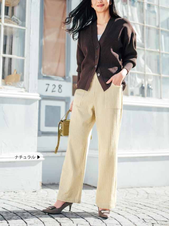 【ANDAMON】綿100%ヒッコリーストライプベイカーパンツ【日本製】