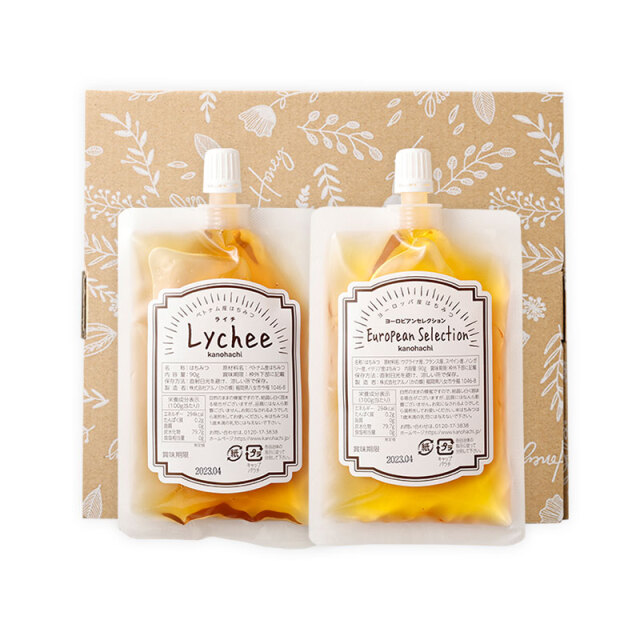 【メール便 蜂蜜ギフト】お便りギフト 蜂蜜2種 エコパック(ヨーロピアン蜂蜜・ライチ蜂蜜)