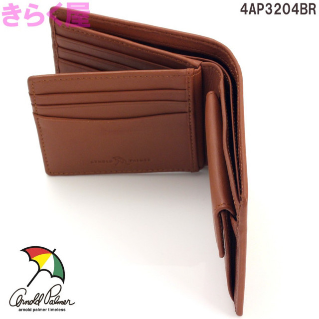 【送料無料:同梱不可】 アーノルドパーマー 羊革 中ベラ付き 二つ折り財布 4AP3204ブラウン アーノルドパーマー 羊革 中ベラ付き 二つ折り財布 4AP3204ブラウン