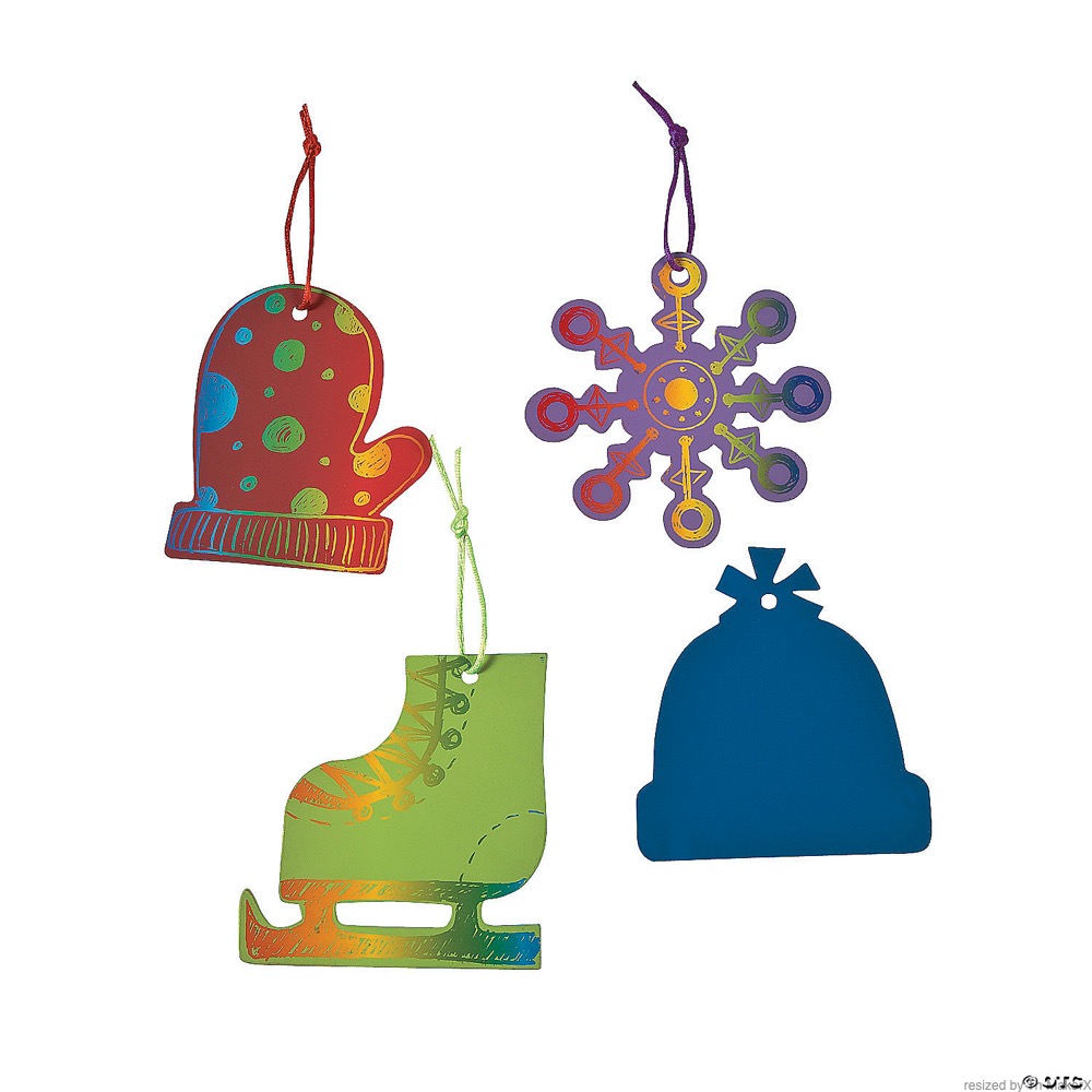 [24個組]【子どもクリスマス工作キット42】 カラースクラッチ ウィンターシェイプオーナメント
