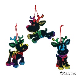 [24個組]【子どもクリスマス工作09】マジックカラースクラッチ トナカイ オーナメント