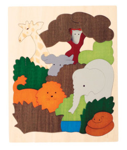 アフリカ大陸　壁掛け　動物12匹　木製パズル　29✖️25 ✖️2、2 ジョージラック 2重パズル・アフリカ 木のおもちゃ専門店 こどもの木