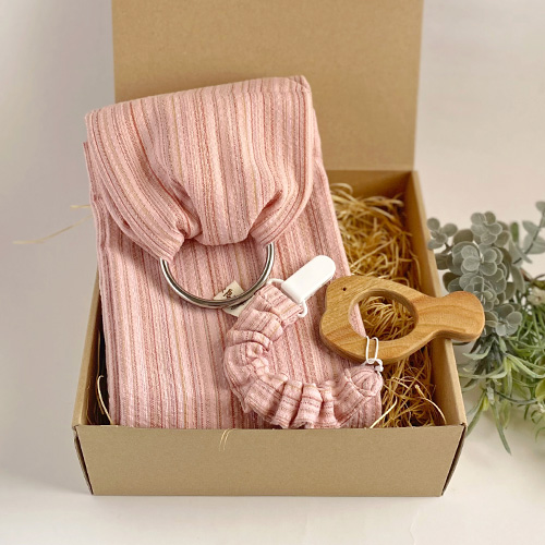 ☆500円クーポン対象☆ギフトセット|ベビースリング&歯固め もこもこホルダーセット(箱ラッピング付)|名入れ対応・選べるカラー&デザイン(かえる or さかな)