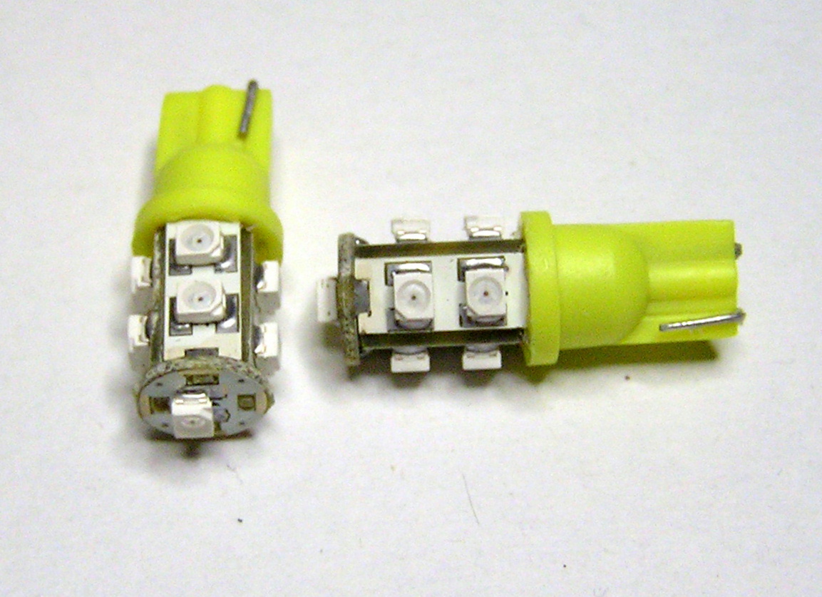 □９連SMD、アンバーLEDウエッジ球T10,T16交換用　２個セット