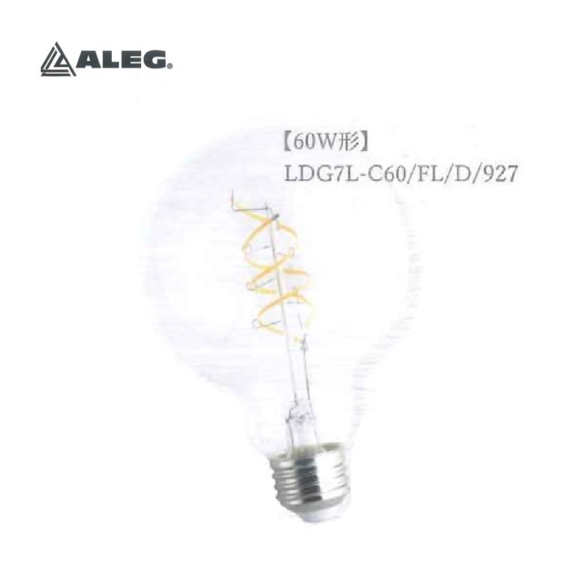 【即納】 LDG7L-C60/FL/D/927 ALEG/ブライトライト スパイラル・フィラメントLEDランプ 調光対応 60W相当 G95ボール球形 クリア 口金E26 色温度2700K 電球色 ☆ALEG Spiral Filament LED☆