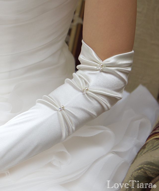 シェイプサテングローブ【シャーリングパール】肘上【メール便可】 グローブ サテン ウエディング 結婚式 ブライダル