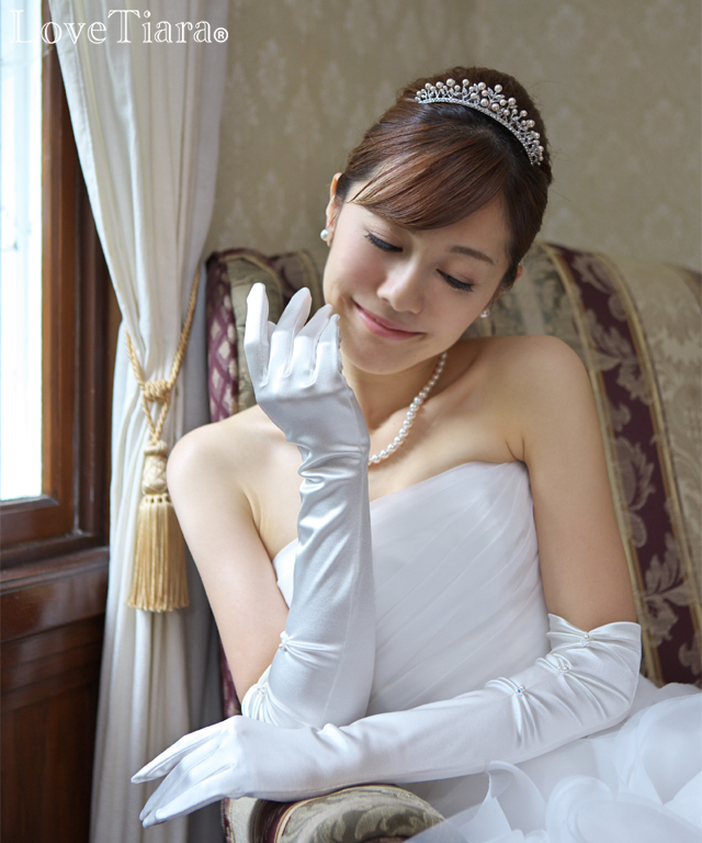 シェイプサテングローブ【シャーリングパール】肘上【メール便可】 グローブ サテン ウエディング 結婚式 ブライダル