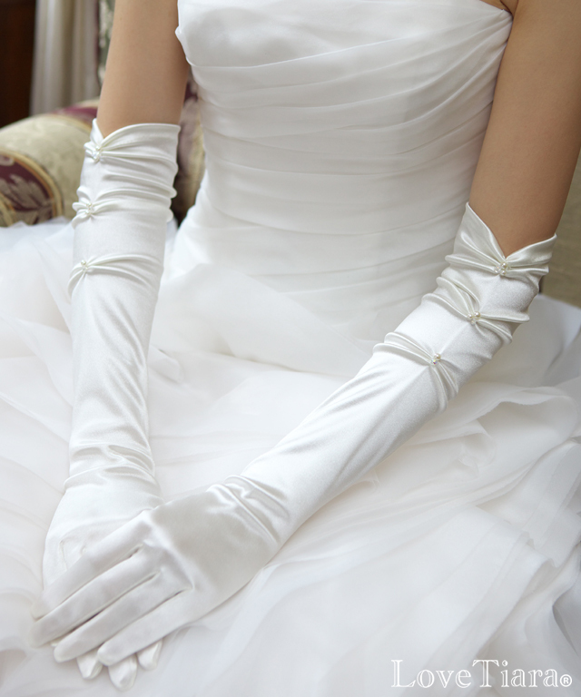 シェイプサテングローブ【シャーリングパール】肘上【メール便可】 グローブ サテン ウエディング 結婚式 ブライダル