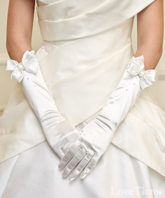 シェイプサテングローブ【ロマンティックリボン】【メール便可】 グローブ サテン ウエディング 結婚式 ブライダル