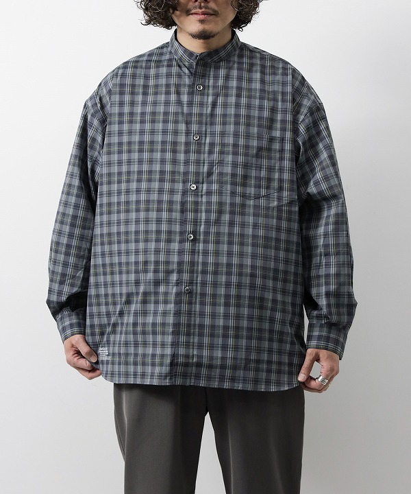 フレッシュサービス/FreshService MADRAS DRY TECH BAND COLLAR SHIRT