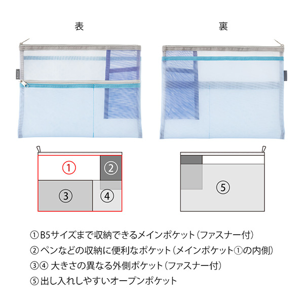 ペン&ツールポーチ<B5> メッシュ 水色(53356006)
