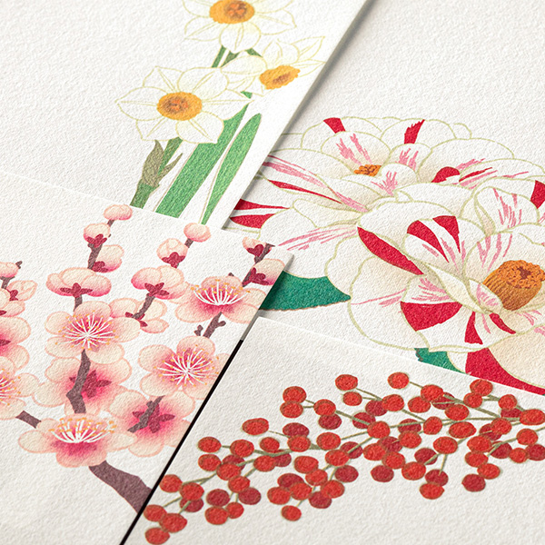 一筆箋 4柄入 冬の花柄(89540006)