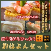 おはよんセット☆人気の押し寿司3本【送料無料】ばら寿司の押し寿司・えび寿司・小鯛の雀寿司～『oha!4』オハナのおトリよせ～