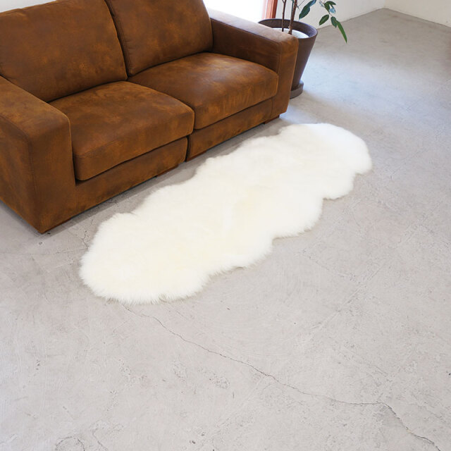 ムートンラグ 2匹サイズ 長毛タイプ 全4色 ニュージーランド産 180×60cm ロングタイプ シープスキン 家庭で洗える ホワイト