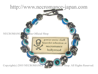 【ネクロマンス NECROMANCE】 イーヴィルアイ スカルブレスレット Evil Eye Skull Bracelet ＜ブルー/Blue/青＞ 邪眼 魔除け 目玉 骸骨
