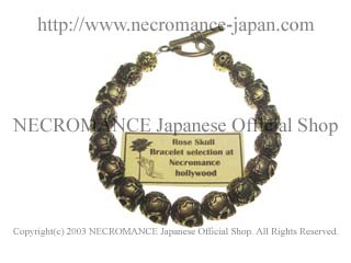 【ネクロマンス NECROMANCE】 ブラスローズスカルブレスレット Brass Rose Skull Bracelet 薔薇 バラ 骸骨 数珠 魔除け