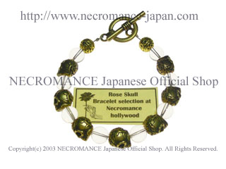 【ネクロマンス NECROMANCE】クリスタルブラスローズスカルブレスレット Crystal Brass Rose Skull Bracelet 薔薇 バラ 骸骨 数珠 魔除け