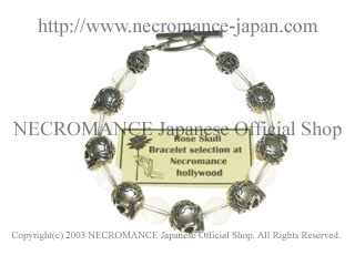 【ネクロマンス NECROMANCE】クリスタルシルバーローズスカルブレスレット Crystal Silver Rose Skull Bracelet 薔薇 バラ 骸骨 魔除け