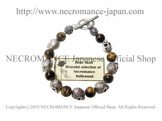 【ネクロマンス NECROMANCE】タイガーアイシルバーローズスカルブレスレット Taiger's Eye Silver Rose Skull Bracelet 薔薇 骸骨 虎目石