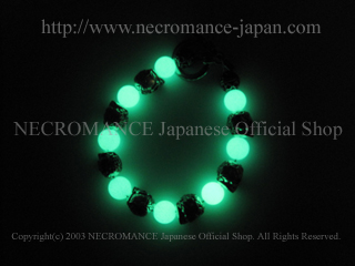 【ネクロマンス NECROMANCE】 ルミナスストーンシルバーローズスカルブレスレット Luminous Stone Silver Rose Skull Bracelet 薔薇 骸骨 夜光石 Glow 蓄光