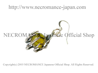 【ネクロマンス NECROMANCE】 イエロードラゴンアゲート ボーンハンドピアス Yellow Dragon Agate Bone Hand Pierce 黄龍紋瑪瑙 骸骨