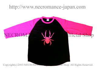 【ネクロマンス NECROMANCE】 フルーレセント ピンクスパイダー ラグランＴシャツ Fluorescent Pink Spider Raglan T-Shirt 蜘蛛 7分袖