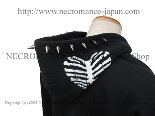 【ネクロマンス NECROMANCE】 スタッズ ハートリブスケルトン ジップアップパーカー ＜１３粒＞ Stads Heart Rib Skeleton hooded sweatshirt 骸骨 肋骨 心臓