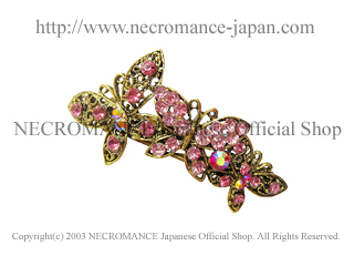 【ネクロマンス NECROMANCE】 ピンクバタフライ ラインストーンバレッタ Pink Butterfly Rhinestone barrette ＜ピンク/Pink/桃色＞ 蝶々